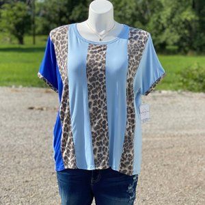 Plus size 1X Leopard Contrast S-sleeve Top NWT